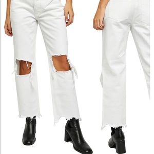 Maggie Mid Rise Ripped Straight Leg Jeans